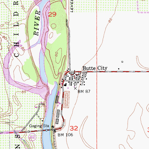 Topographic Map of Butte City Post Office, CA