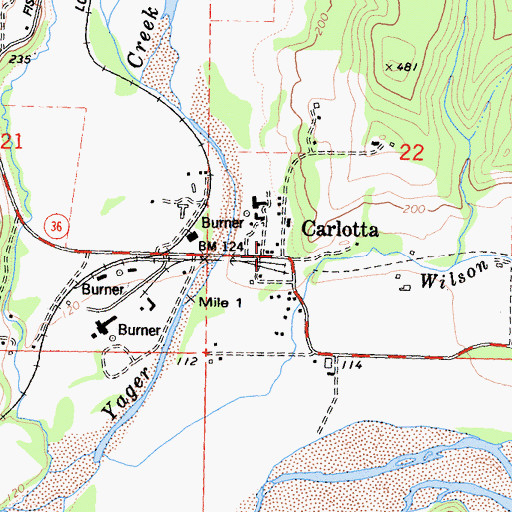 Topographic Map of Carlotta Post Office, CA