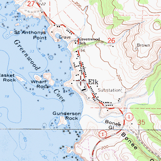 Topographic Map of Elk Post Office, CA