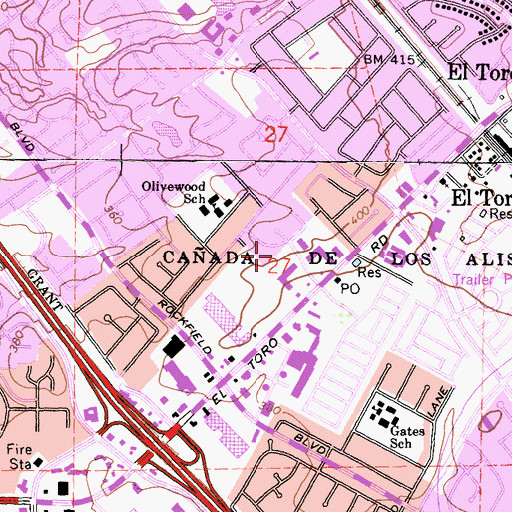 Topographic Map of El Toro Post Office, CA