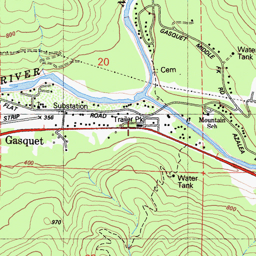 Topographic Map of Gasquet Post Office, CA