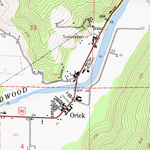 Topographic Map of Orick Post Office, CA