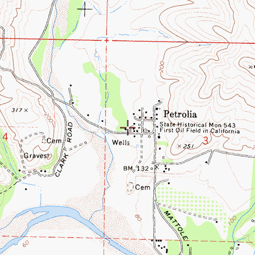 Topographic Map of Petrolia Post Office, CA