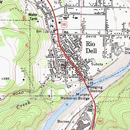 Topographic Map of Rio Dell Post Office, CA
