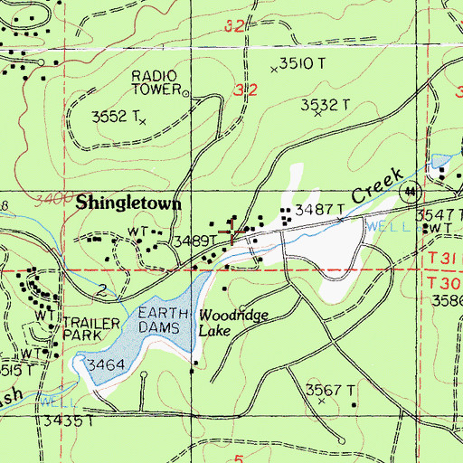 Topographic Map of Shingletown Post Office, CA