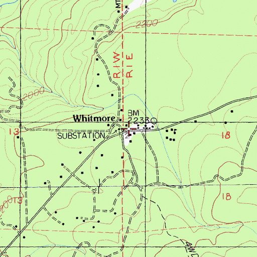 Topographic Map of Whitmore Post Office, CA