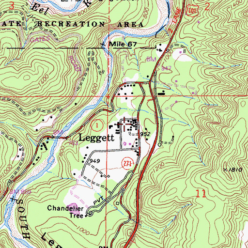 Topographic Map of Leggett Post Office, CA
