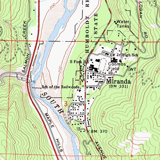 Topographic Map of Miranda Post Office, CA