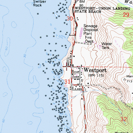 Topographic Map of Westport Post Office, CA
