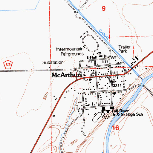 Topographic Map of McArthur Post Office, CA