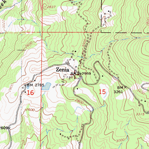 Topographic Map of Zenia Post Office, CA