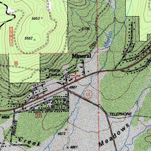 Topographic Map of Mineral Post Office, CA