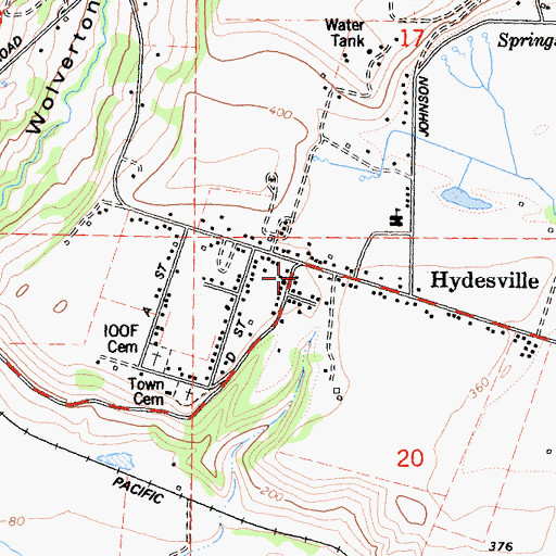 Topographic Map of Hydesville Post Office, CA