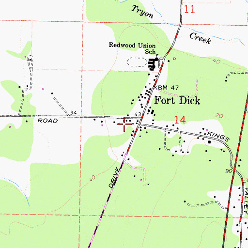 Topographic Map of Fort Dick Post Office, CA