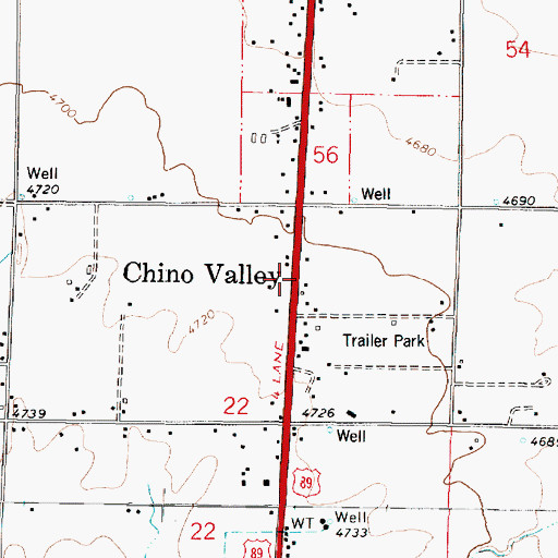 Topographic Map of Chino Valley, AZ