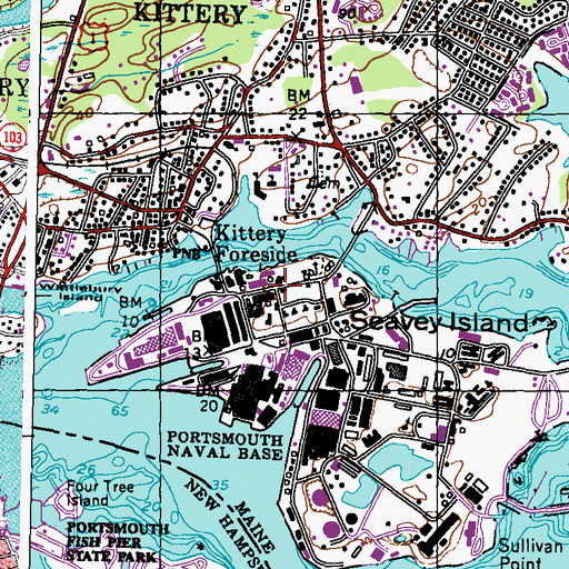 Topographic Map of Portsmouth Naval Shipyard Post Office, ME