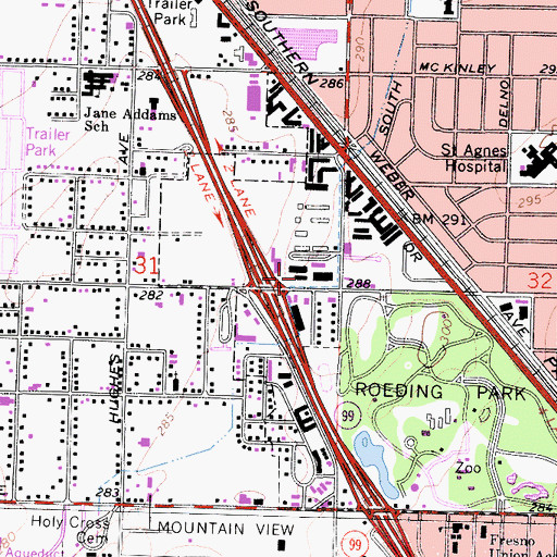Topographic Map of California Highway Patrol Fresno, CA