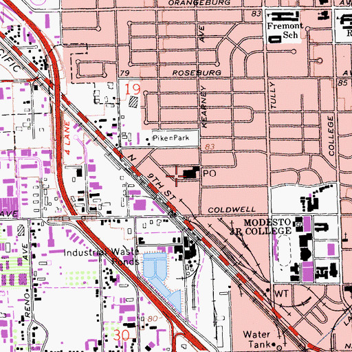 Topographic Map of Modesto Post Office, CA