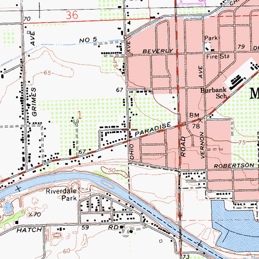 Topographic Map of Modesto Post Office Paradise Station, CA