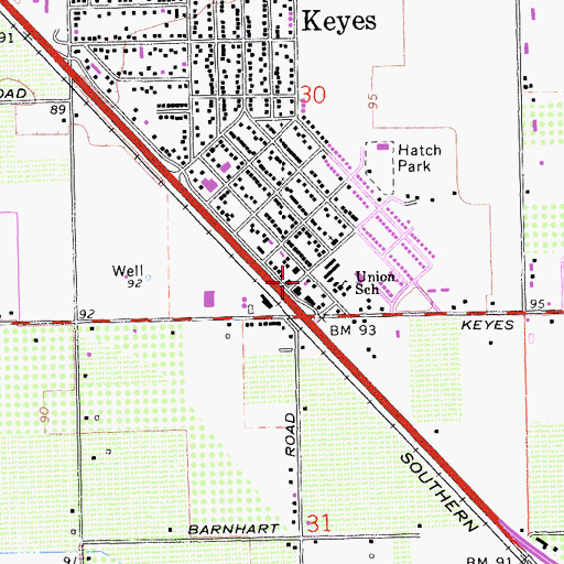 Topographic Map of Keyes Post Office, CA