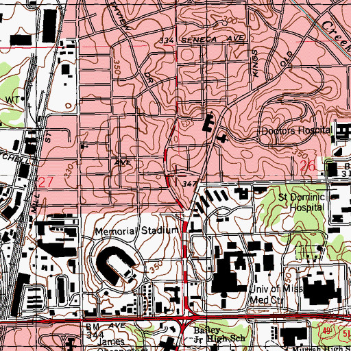 Topographic Map of Fondren Post Office, MS