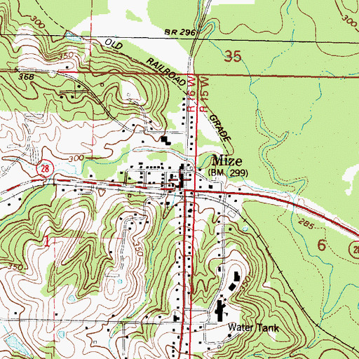 Topographic Map of Mize Post Office, MS