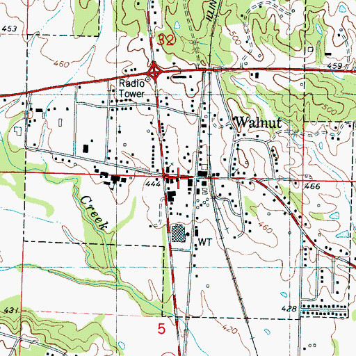 Topographic Map of Walnut Post Office, MS