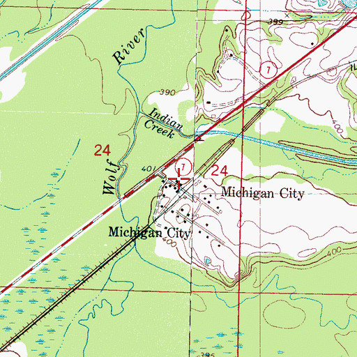 Topographic Map of Michigan City Post Office, MS