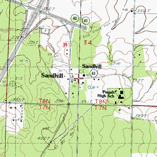 Topographic Map of Sandhill Post Office, MS