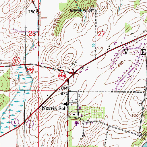 Topographic Map of Dodges Corners (historical), WI