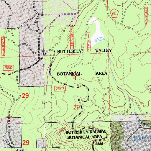 Topographic Map of Butterfly Valley Botanical Area, CA