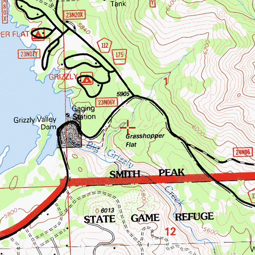 Topographic Map of Grasshopper Flat, CA