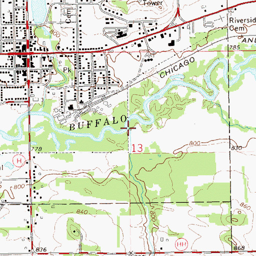 Topographic Map of Dillon Creek, WI