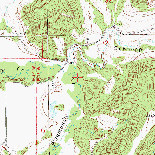Topographic Map of Schoepps Creek, WI