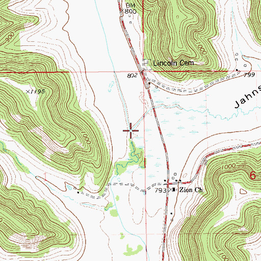 Topographic Map of Jahns Creek, WI