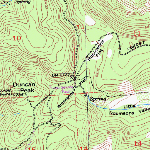 Topographic Map of Robinsons Flat Campground, CA