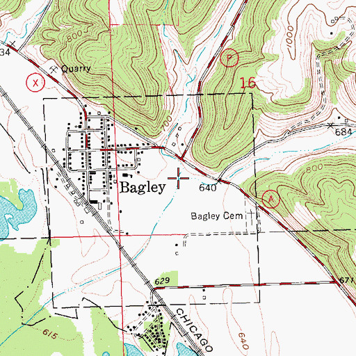 Topographic Map of Clarks Branch, WI