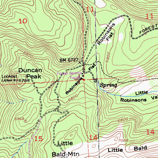 Topographic Map of Duncan Peak Forest Service Station, CA