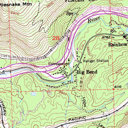 Topographic Map of Big Bend Campground, CA