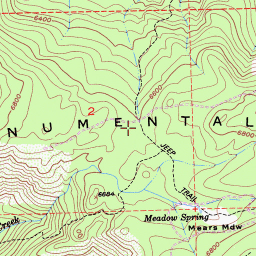 Topographic Map of Mears Lake Valley Trail, CA