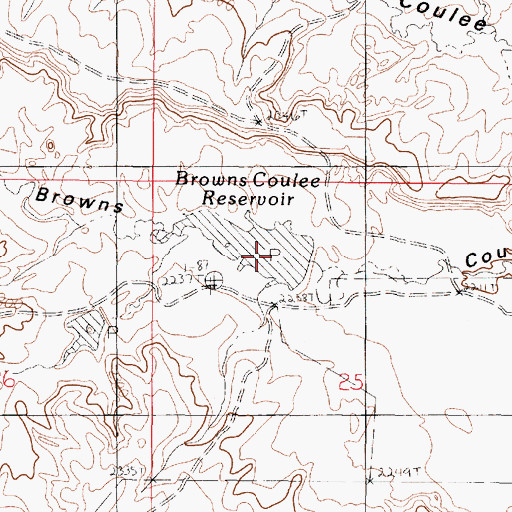 Topographic Map of Browns Coulee Reservoir, MT