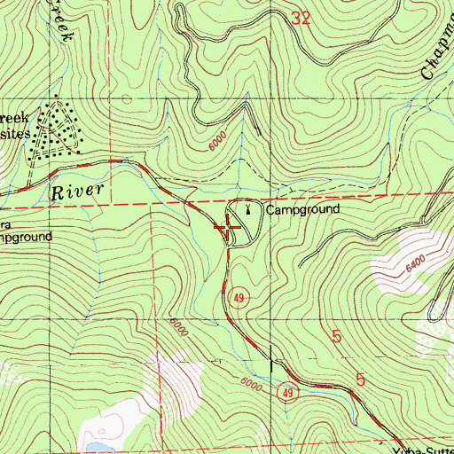 Topographic Map of Chapman Creek Campground, CA
