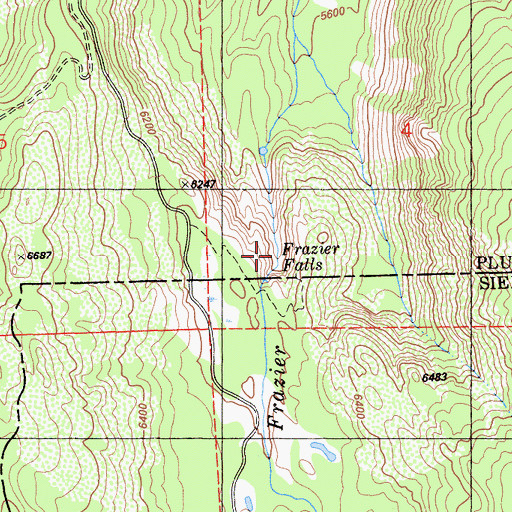 Topographic Map of Frazier Falls Scenic Viewpoint, CA