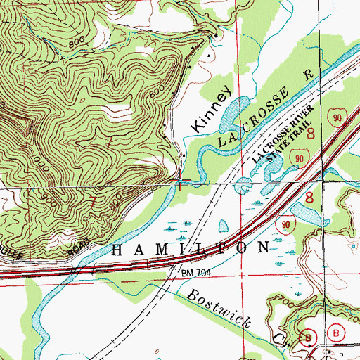 Topographic Map of Thrashers Creek, WI