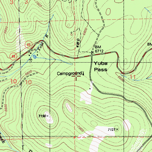 Topographic Map of Yubas Pass Campground, CA