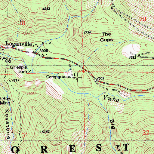Topographic Map of Loganville Campground, CA