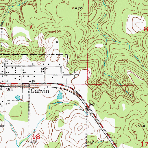 Topographic Map of Garvin Cemetery, OK