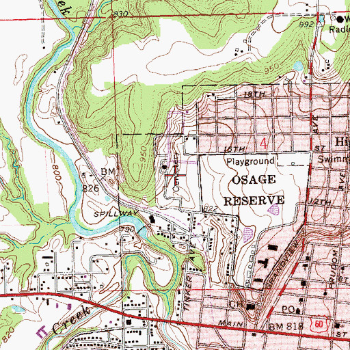 Topographic Map of Pawhuska City Cemetery, OK