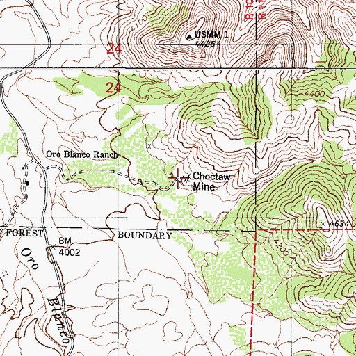 Topographic Map of Choctaw Mine, AZ