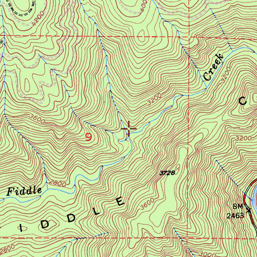 Topographic Map of Fiddle Creek Trail, CA